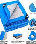 Heavy Duty Waterproof Tarp 20x20 Foot Poly Tarpaulin With Metal Grommets Every 19.5 Inches 16 Mil Thick Emergency Rain Shelter