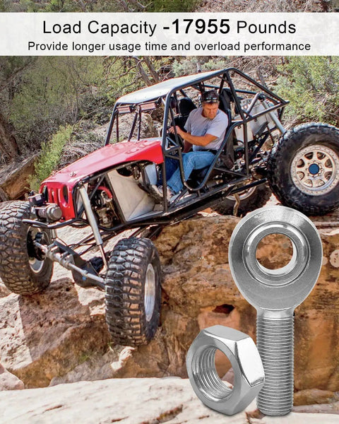 Beefy Three Quarter Inch Heim Joint Rod End Kit With Left And Right Hand Threads, Chromoly Joints For Panhard Rods And Traction Bars, Jam Nuts Included, Heavy Duty Steering And Suspension Linkage, 2 Pack on off-road rock crawler