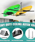 Overhead Ceiling Kayak Storage Rack For Garage Holds Two Kayaks Up To 200 Lbs Heavy Duty Universal Fit For Kayaks SUPs Surfboards