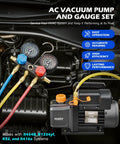 Top Shelf 4 Cfm Ac Vacuum Pump With Manifold Gauge Set And Digital Leak Detector For R1234yf R454b R410a R32 Auto Air Conditioning Repair Kit Slick No Hassle Setup showing gauges and pump.