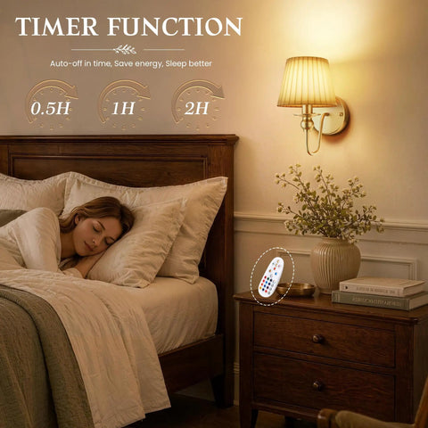 Hassle Free Battery Operated Wall Sconces Set Of Two Matte Gold Rechargeable Cordless Indoor And Outdoor Lighting Fixtures For Modern Home Decor Super Easy Install Warm Glow Lamp Pair next to sleeping person in a bedroom.