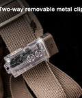 Dope 700 Lumen USB C Rechargeable EDC Flashlight with Dual Power clipped to bag strap, showcasing multifunctional sidelight.