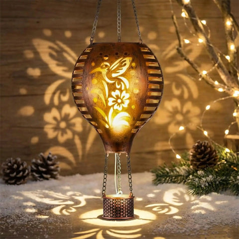 Hummingbird Hot Air Balloon Hanging Solar Lantern 1 Pack For Garden Decor Ten Point Six Inch Outdoor Lights For Tree Yard Patio