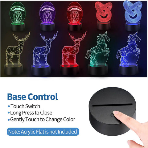 45 Piece 3D Night LED Light Lamp Bases With Remote And USB Cable, Adjustable 16 Color LEDs, 4 Light Modes, color display.