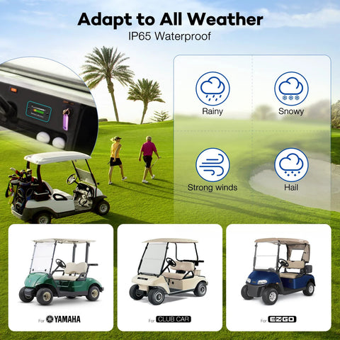 BM210 LED battery monitor gauge for golf carts; IP65 waterproof, Yamaha/Club Car/EZGO compatible
