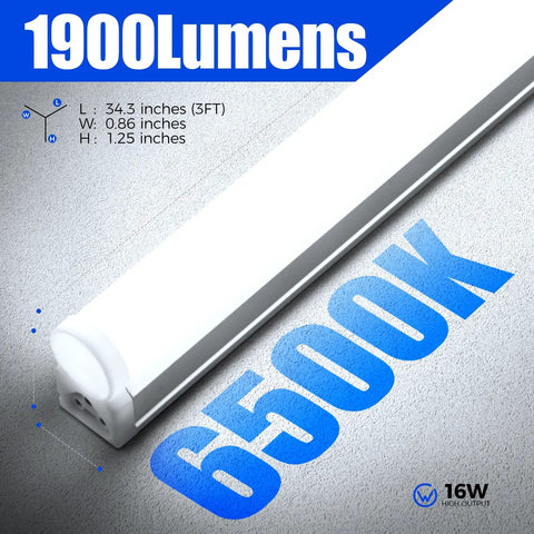 Ultra Bright LED T5 Shop Light 3 Foot 6500K With Built In On Off Switch 16W Low Power Over 1900 Lumens ETL Listed, close-up view