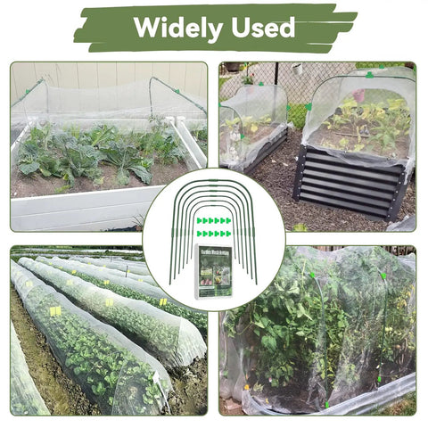 All In One Garden Mesh Netting Kit For Raised Beds With Ultra Fine Plant Netting, Six Wide Hoops, Twelve Clips, And Row Cover To Shield Veggies, Fruits, And Flowers From Birds And Bugs In Your Yard