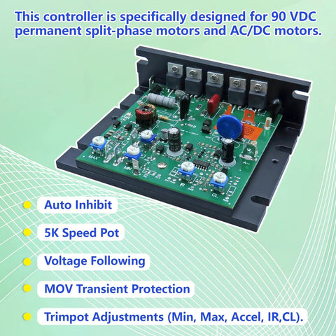 Plug And Play 120V DC Motor Speed Controller For SCR Drives Direct Replacement For KBIC120 Compatible With PM Shunt And Universal Motors Easy Install Drive Chassis Upgrade, black chassis PCB