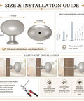 Size and installation guide for Premium 2 Pack Oval Cabinet Knobs And Drawer Pull Handles Featuring Slick Brushed Nickel Finish.