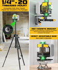Pro Grade Laser Level 4D Self Leveling With 360 Degree Green Beam And 16-Line Layout For Indoor Renovation, Construction, Floor Tile Install, Home DIY, Works With DeWalt 20V Battery, Tool Only on tripod and magnetic bracket