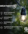 Solar Powered Outdoor String Lights 27 Foot Patio Set With Edison Globe LEDs 12 Bulbs 1W Waterproof Shatterproof Soft White Glow