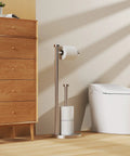 One Hand Tear Free Damping Toilet Paper Holder Stand With Storage Built In, Rustproof Stainless Steel Free Standing Roll Holder in bathroom