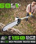 Cordless Pole Saw With 60V Power For Heavy Duty Tree Trimming And Pole Extension 15 Foot Reach 10 Inch Cutting Bar 2.5Ah Battery Easy To Maneuver For Homeowners Seeking Real Power Without Gas in action cutting branch