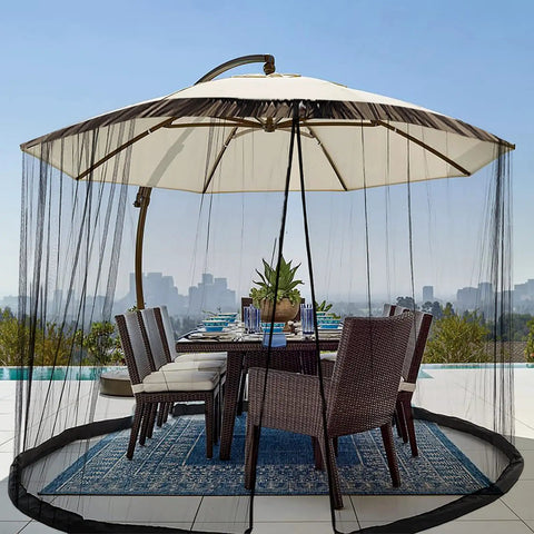 Mosquito Netting For Square 10x10 Umbrella, Fits 10-13ft Cantilever Patio Umbrellas, Adjustable Rope Tension, Double Zipper Door