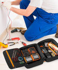 Carrying Case For Klein Tools 80101 ET310 AC Circuit Breaker Finder And Electrical Test Tools open with tools visible, used by electrician