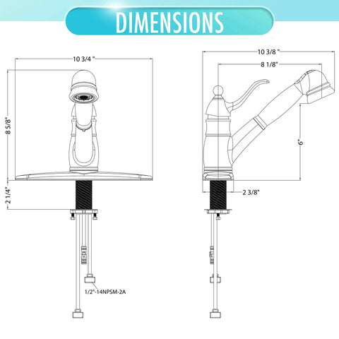 Dimensions of Single Lever Kitchen Sink Faucet With Pull Out Spray In Chrome Finish High Arc Swing Spout