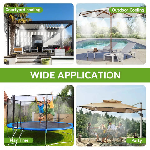 Image of 120Ft Outdoor Misting System With 28 Brass Nozzles And 2 Water Filters DIY Misting Kit cooling courtyard, pool, trampoline, party.