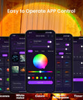 Five phone screens showing app control for Sunset Projection Lamp With 21 Colors And 180 Degree Rotating Led Light For Party And Bedroom Decor App Control And Push Button Switch Create Romantic Sunset Ambiance Anywhere