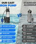Real Deal Heavy Duty Submersible Sewage Pump With Rock Solid Stainless Steel Build Moving 2900 GPH in comparison with aluminum pump.