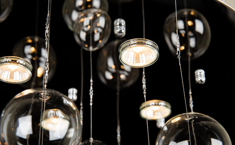 Close-up of Five-Light Modern Crystal Chandelier With Spiral Raindrop Style Pendant Light Flush Mount Ceiling Fixture LED Compatible GU10 60W