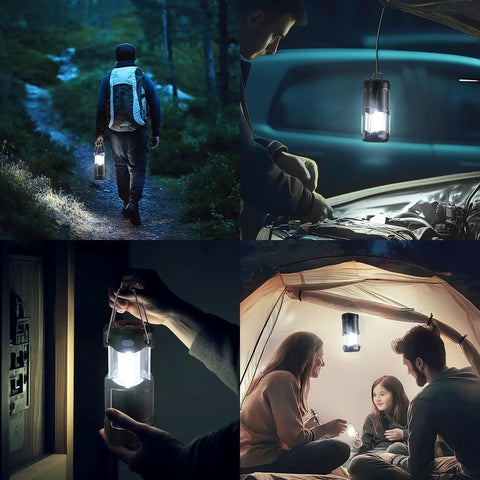 Two Pack Collapsible LED Camping Lanterns USB-C Rechargeable And Battery Powered 2-In-1 Emergency Light With Flashlight