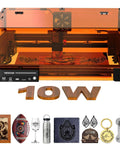 Woxcker L2 MAX 10W laser engraver with orange-tinted enclosure and 300x300mm bed, front view