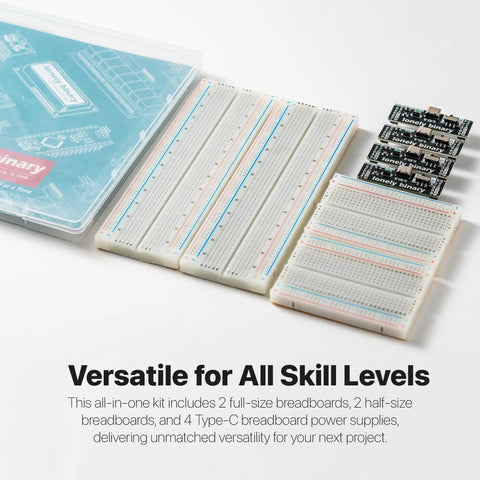 All In One Solderless Breadboard Power Kit With 2 Full Size 830 Tie Point Boards And 2 Half Size 400 Tie Point Boards, Four USB-C Power Modules With 3.3V/5V Switchable Output And LED Indicators For ESP32 Prototyping