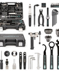 All In One 33 Piece Bike Tool Kit For Road And Mountain Bikes And E Bike Repairs Home Mechanic Friendly Repair Set With Tire Levers Chain Tool Crank Puller Brake Tools Pedal Tools Hex Keys And Screwdrivers In Portable Case shown open with tools displayed