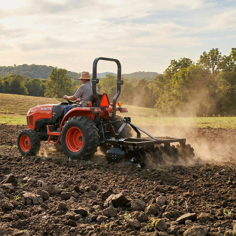 Cat 0 Disc Plow Harrow For Compact Tractors 54 Inch Wide with 8 hardened steel disc blades prepping field soil