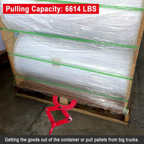 Heavy Duty Pallet Puller Clamp With 6614 Lbs Capacity Steel Single Scissor Grabber, pulling wrapped pallet from truck