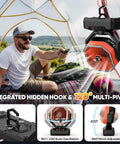 Man using remote for 20,000mAh Camping Fan With 70-Hour Runtime, Portable USB Power Bank in tent