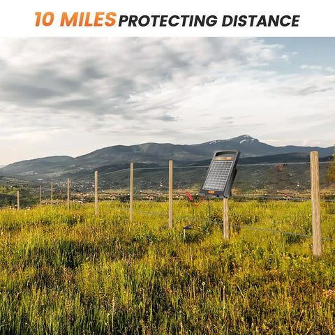 All Day Solar Electric Fence Charger Delivers 0.18 Joule Pulse For Up To 10 Miles Of Fence, Portable Solar Energizer in field