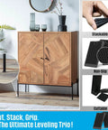 Non Slip Rubber Furniture Levelers Shims, 32 Piece Jar, 2 Inch Cuttable and Stackable Wedges showcased with cabinet for leveling