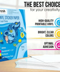 AIVA vinyl sticker paper for laser printers, glossy white, 30 self-adhesive sheets, 8.5x11 inches.
