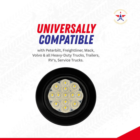 Two Pack 2.5 Inch Round White LED Marker Lights Kit 13 Diodes Waterproof Flush Mount Includes Grommet And 2 Wire Pigtail