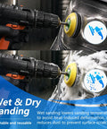 Headlight Restoration Kit That Brings Dull Lights Back To Life With A 143 Piece Set 2 Inch Wet Dry Sanding Kit in use with drill