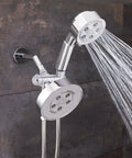 Neo Anystream 2-Way Shower Combo With 2.5 GPM High Flow, polished chrome finish, dual-head system in use
