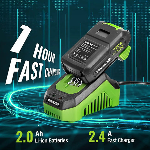 20V Cordless Power Drill Driver Kit with Two Ah Lithium Battery on One Hour Fast Charger