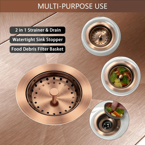 Dope Brass Kitchen Sink Drain Strainer Kit Three And A Half Inch Universal Fit Brushed Gold Finish with Removable Basket