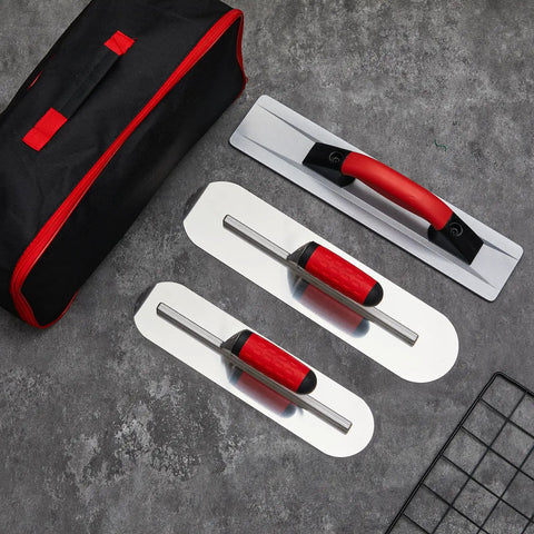 4 Piece Concrete Hand Tools Set With Magnesium Hand Float 16x3-1/8, Pool Trowel 16x4, Flat Finishing Trowel 14x4, And Tool Bag