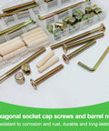 Crib Hardware Replacement Kit With Bed Frame Bolts, Nuts, Wooden Dowel Pins And Barrel Nuts, Hex Socket Cap Screws For Beds And Headboards, M6x40 50 60 70 80mm, Wrench Included, Heavy Duty Carbon Steel DIY Furniture Repair Kit; screws, dowel pins, barrel nuts