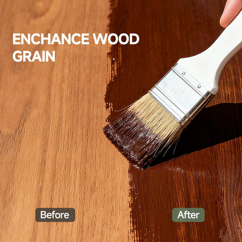 Water Based Wood Stain And Sealer In One Vintage Furniture Finish 32 Oz Container applied with a brush on wood grain.