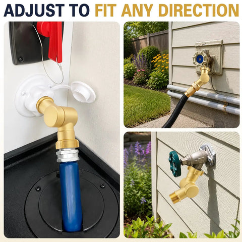 Brass Swivel Hose Connector With 180 And 360 Degree Adjustable Rotation, Three Quarter Inch GHT Female To Male Garden Hose Adapter, Anti Kink Elbow Fitting For Outdoor Faucets, RV Hoses, Sprinklers, And Irrigation Systems on wall faucet