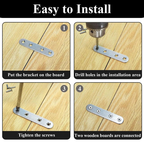 Tough As Nails Stainless SteelFlat Brackets 24 Pack, Heavy Duty Straight Connector Supports For Wood Panels, Rust Proof Corner Braces With Countersunk Holes, Great For Tables Beds Fences In Matte Black