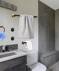 Bathroom with Matte Black 10 Piece Bathroom Hardware Set In SUS304 Stainless Steel Includes Two 16 Inch Hand Towel Bars and Accessories