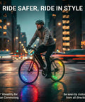 Cyclist using Rechargeable 9 Color LED Bicycle Spoke Lights With 21 Modes And Motion Sensor Auto On Off Waterproof Night Riding Gear