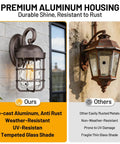 Industrial Outdoor Wall Light Fixtures Set Of 2 With Water Ripple Glass, aluminum housing comparison with other lantern in image