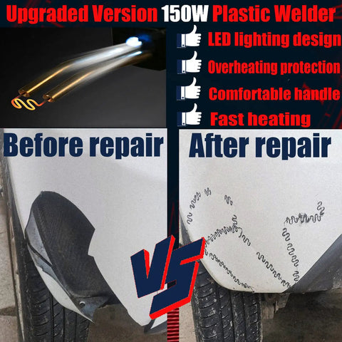 Before and after repair using Upgraded 220W Plastic Welder Bumper Repair Kit 2 in 1 Hot Stapler Welding Tool With 800 Staples And 30 Rods
