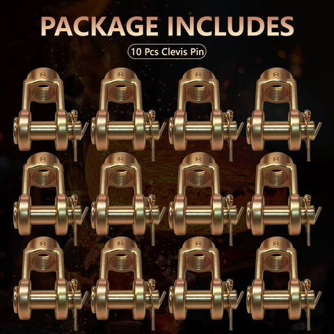 10 Pack Slack Adjuster Clevis Pin Kit For Air Brake Chambers With One Half Inch Pin Push Rod Clevis And Five Eighth Inch Female Thread Standard Stroke Clevis Yoke Replaces 1245C185 Heavy Duty Ideal For Trucks Buses Construction And Heavy Equipment, showing 10 zinc-plated clevis pins from front view.