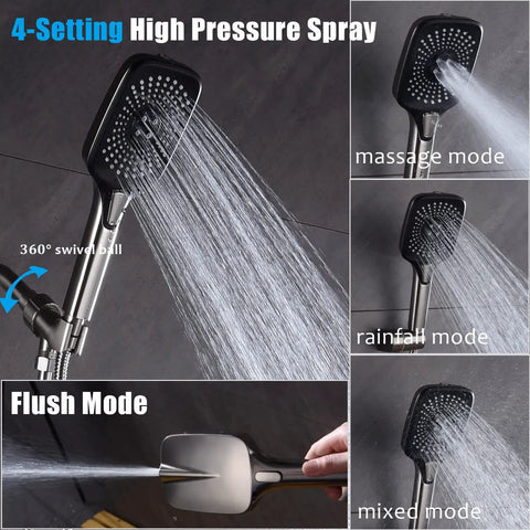Brushed Nickel Shower Faucet Set With Tub Spout 4 Setting Handheld Shower Rough In Anti Scald Pressure Balanced Valve Included